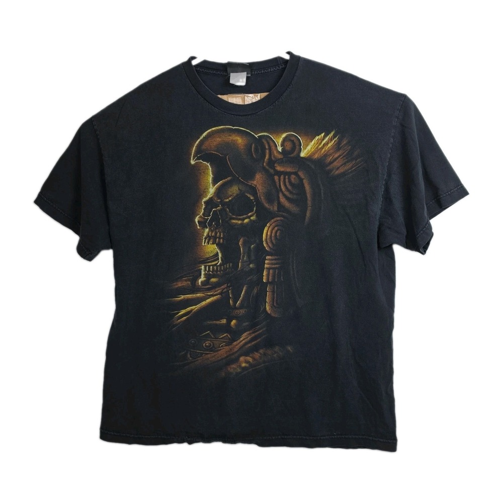 Vintage Y2K ODM Skull Graphic T Shirt Mens XL Black Grunge Biker 2000s